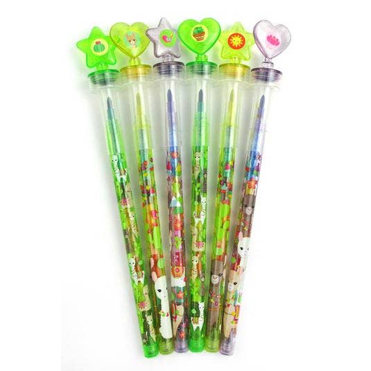 Tiny Mills – wholesale Crayons – Child & baby – Llamas Rainbow Stackable Crayon with Stamper Topper2