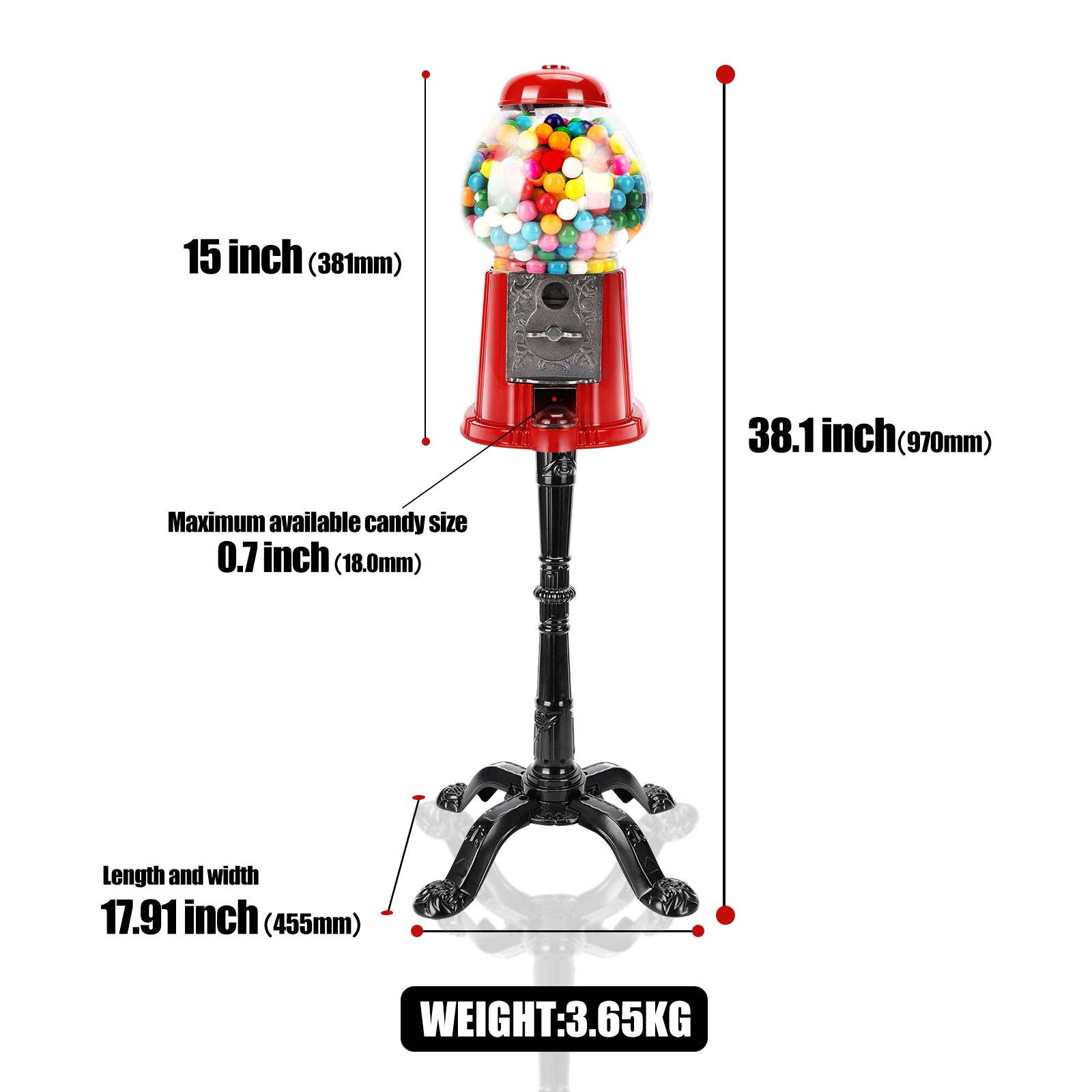 39F Inc. - Wholesale Gag Gift/Novelty Gift - 15"Commercial Red Gumball Machine with Stand & Coin Operated5