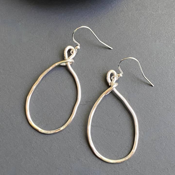 Marble Designs Jewelry - Wholesale Dangle Earrings - Organic Silver Hoop Hammered Earrings