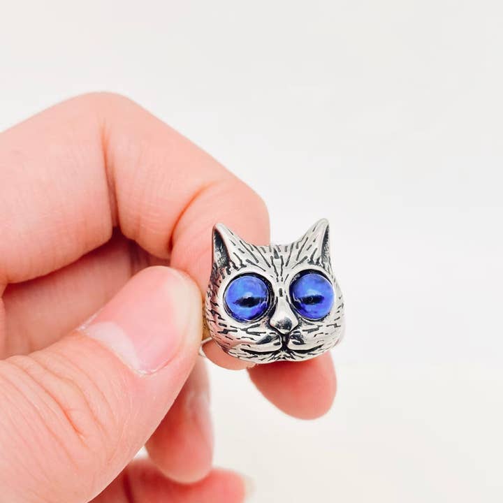 Mio Queena - Wholesale Signet Ring - Retro Colored Eyes Cat's Head Stainless Steel Ring - MR2