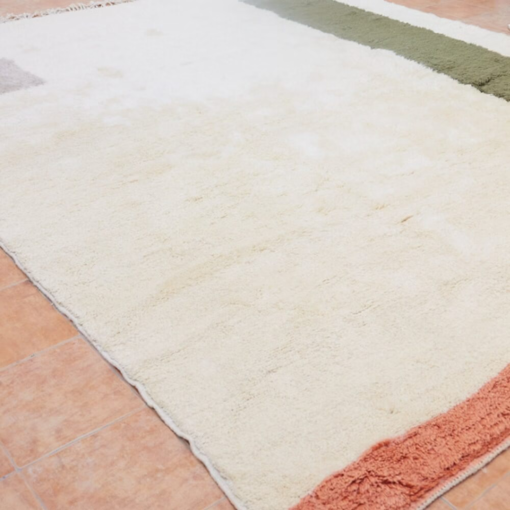 High crafty – wholesale Area rug – Handwoven Berber Boheme Rug – Natural Cream with Green Accen4