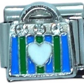 Borsa a righe blu e verdi con ciondolo a forma di cuore italiano per la vendita all'ingrosso da parte di cutandcropped
