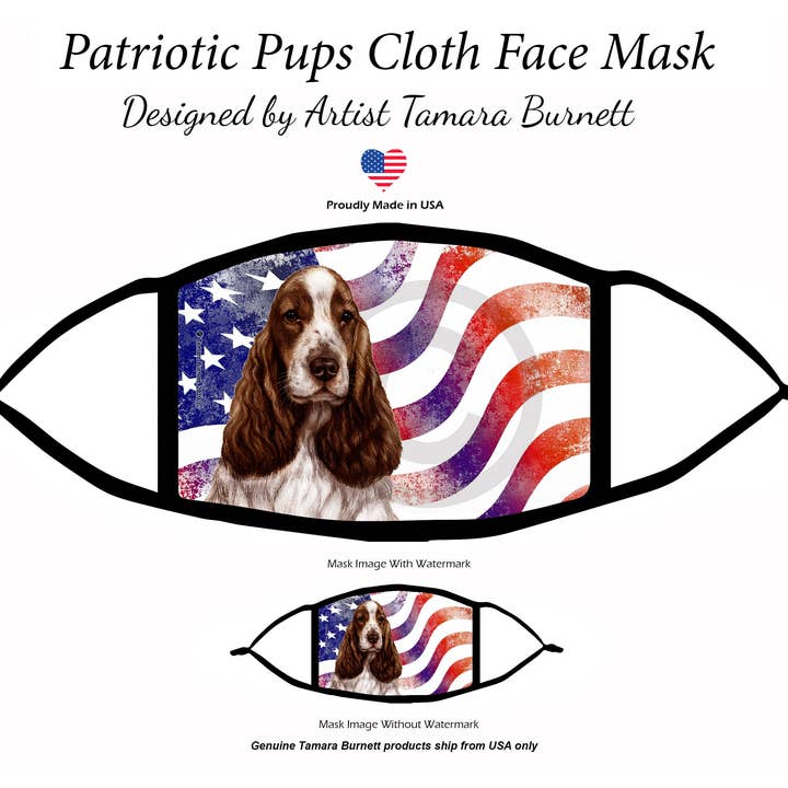 Pet Gifts USA, LLC – wholesale Bandana - Hund – Engelska Cocker Spaniel lever och vit patriotisk ansiktsmask