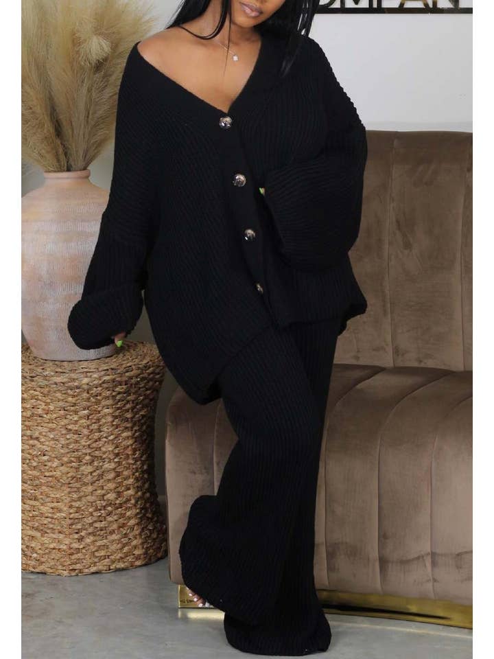 Rosa Clothing - Wholesale Top & Pant Set (NOT Loungewear) - Women's - Casual sweater suits cardigan pants set