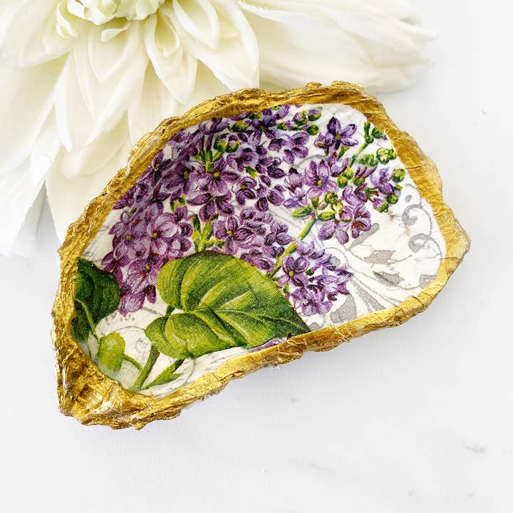 Spring Lilac Decoupage Oyster Shell Trinket Ring Dish for wholesale by Adori Designs