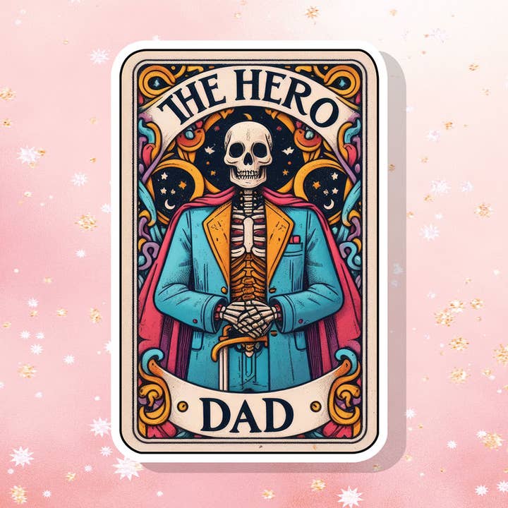 The Hero Dad Tarot Card Vinyl Sticker Skeleton Funny for wholesale by London Luxury Candles