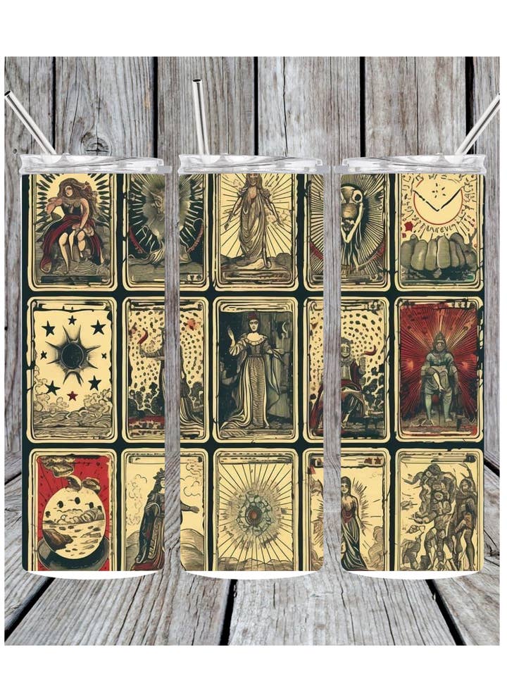 Vintage tarot card tumbler for wholesale by Eclectic Wallflower Boutique