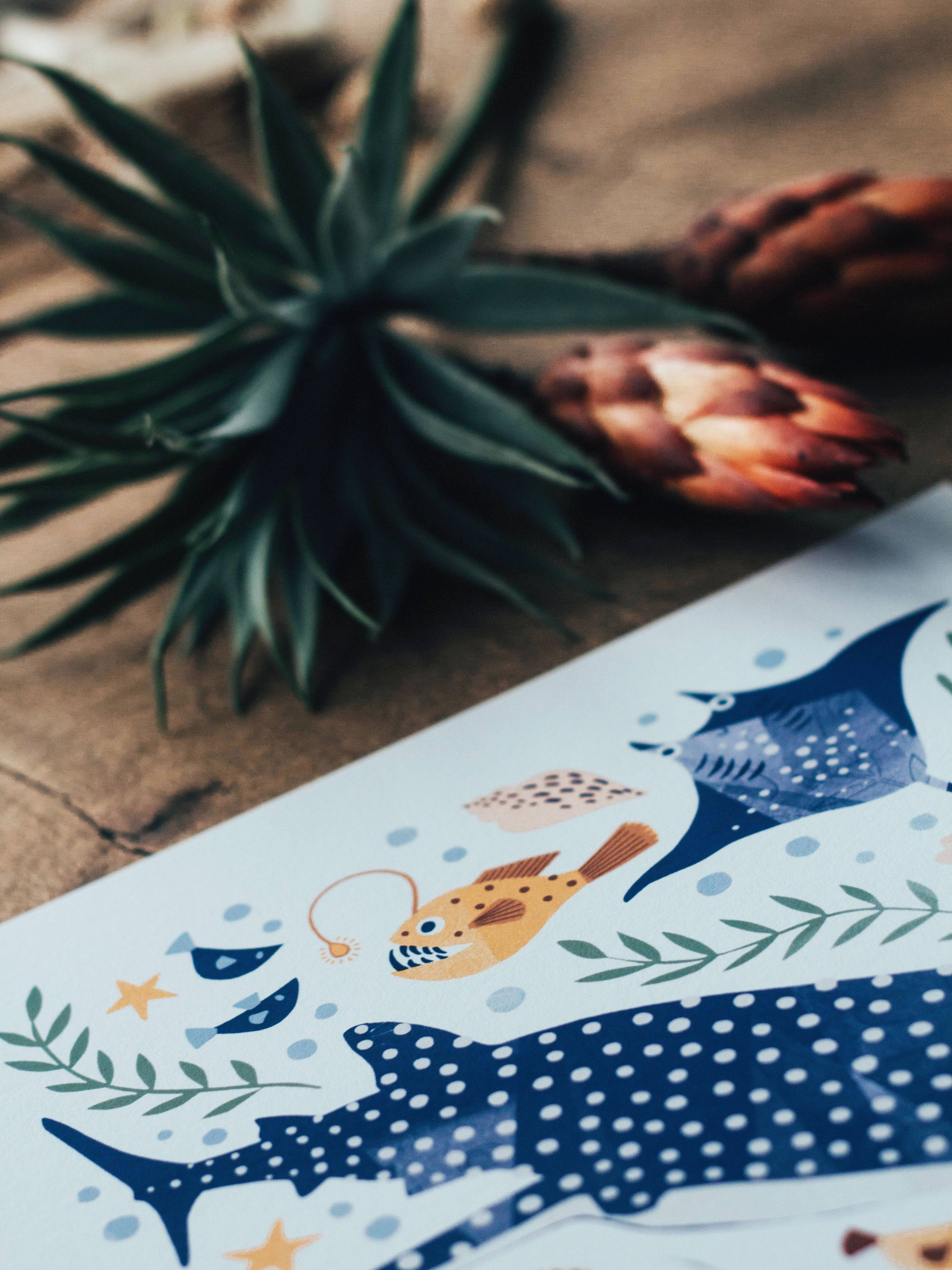 Slow Sunday - Wholesale Art Print - Kids & Baby - ‘Deep Blue Sea’ Whale Shark, Hammerhead And Sea Creatures Fine Art Print For Children4