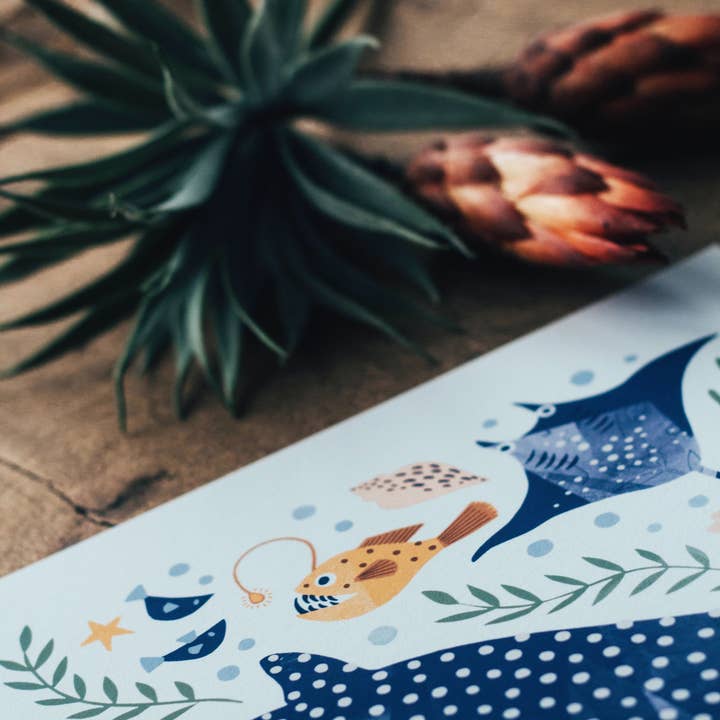 Slow Sunday - Wholesale Art Print - Kids & Baby - ‘Deep Blue Sea’ Whale Shark, Hammerhead And Sea Creatures Fine Art Print For Children4