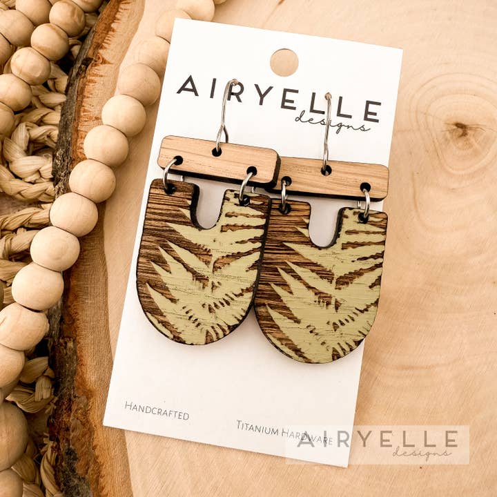 Fern Imprint Style Wood Bar Scoop Earrings for wholesale by Airyelle Designs