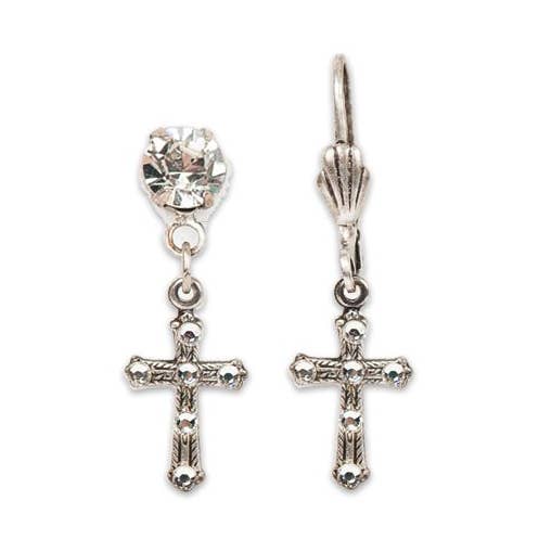 Pendientes de cruz de cristal pequeño de plata Isabella para venta al por mayor de Anne Koplik Designs, Inc.