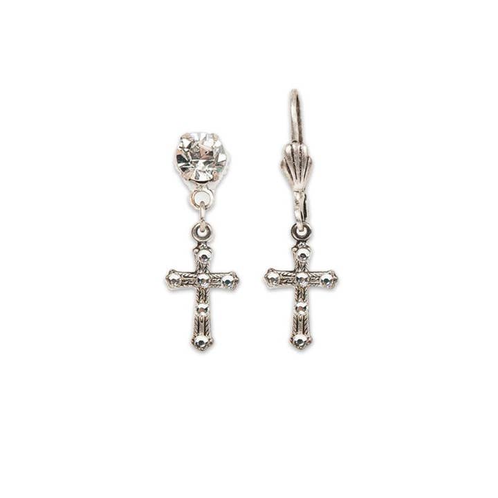 Anne Koplik Designs, Inc. - Wholesale Dangle earrings - Isabella Silver Small Crystal Cross Earrings