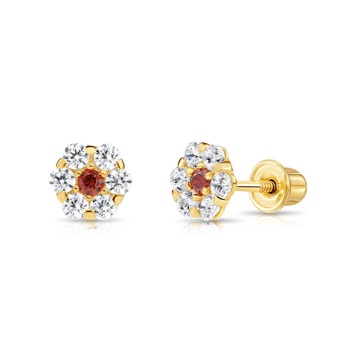 14k Solid Yellow Gold Flower Birthstone Stud Earrings - 5mm for wholesale by NY Gold & Silver Trading Inc.