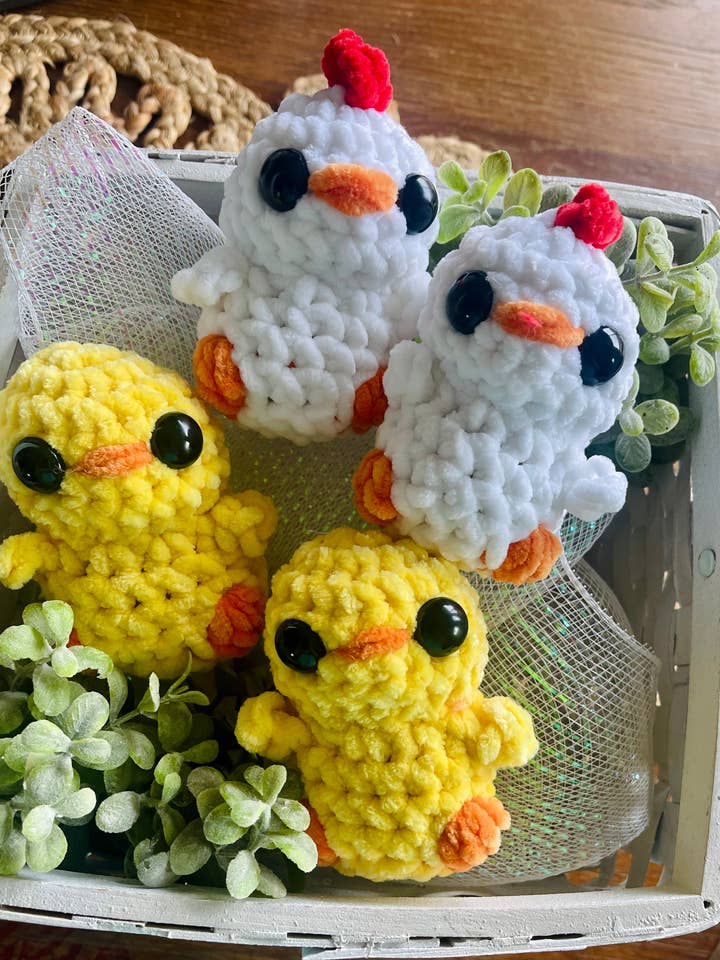Crochet Chicken and Duck Plushie for wholesale by Scents & Shenanigans Co