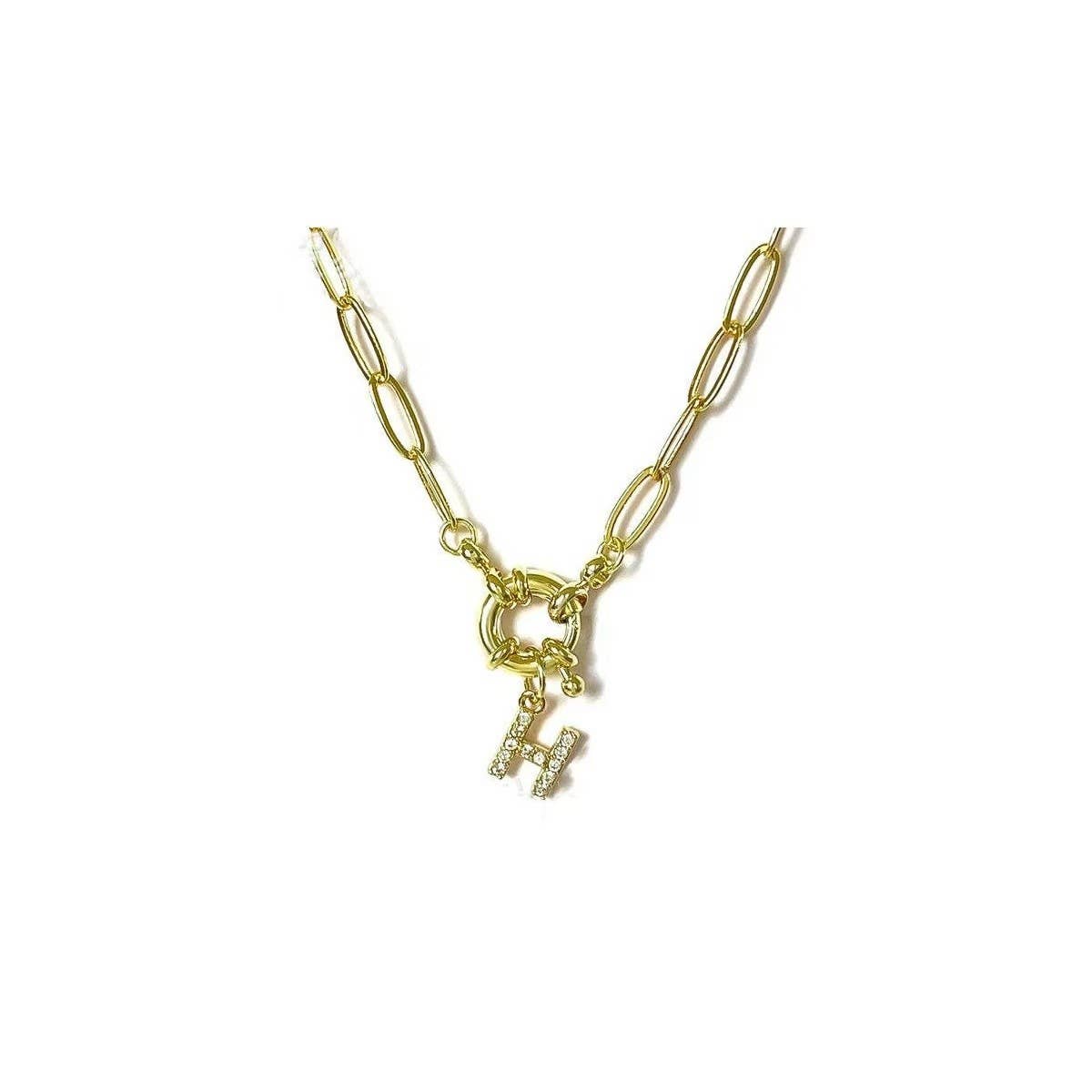 JOSSLYN by wall to wall - Wholesale Pendant/Charm Necklace - 18K STAINLESS STEEL RHINESTONE INITIAL NECKLACE | 40NK94868