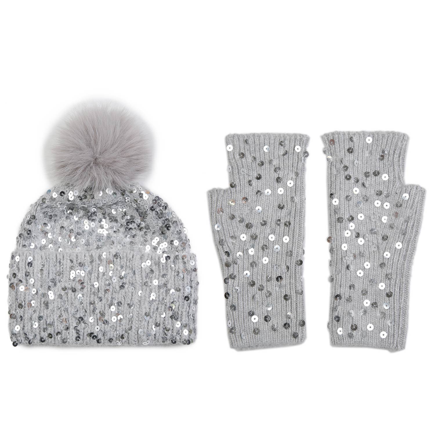 PEACH ACCESSORIES – wholesale Winter accessory set – women's – Sequins Pompom Hat and Gloves Set SD117-13