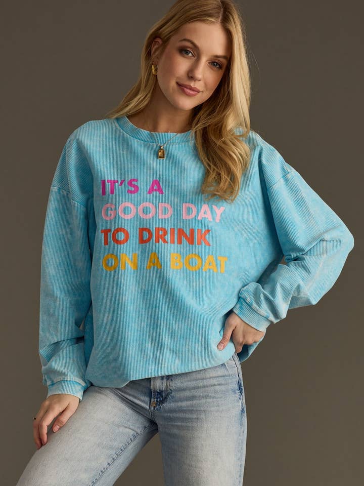 Panache Apparel Co. - Wholesale Sweatshirt - Women's - Drink On A Boat Ribbed Sweatshirt