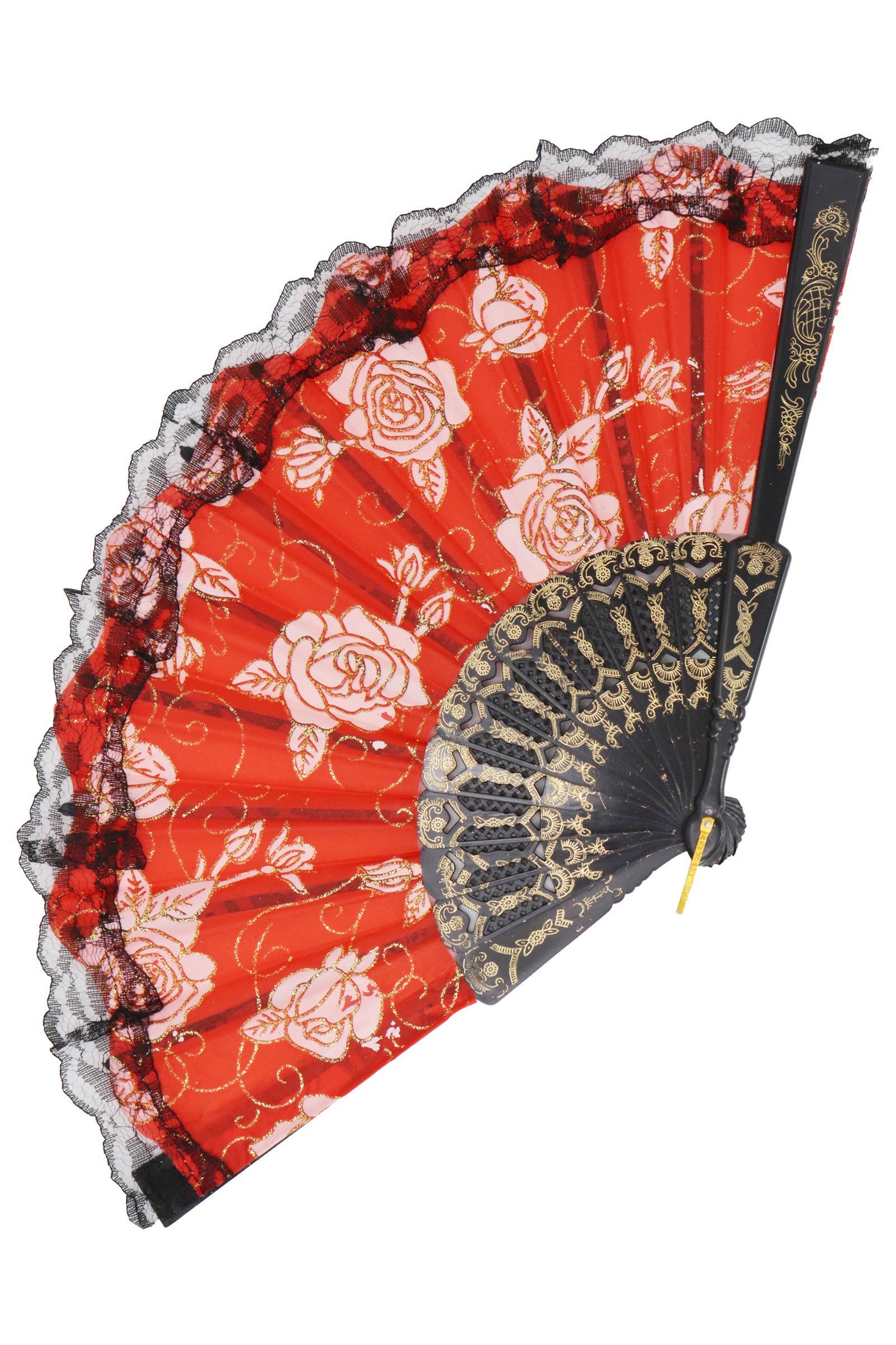 ASSORTED Rose Glitter Black Lace Handheld Folding Fan for wholesale on Faire8