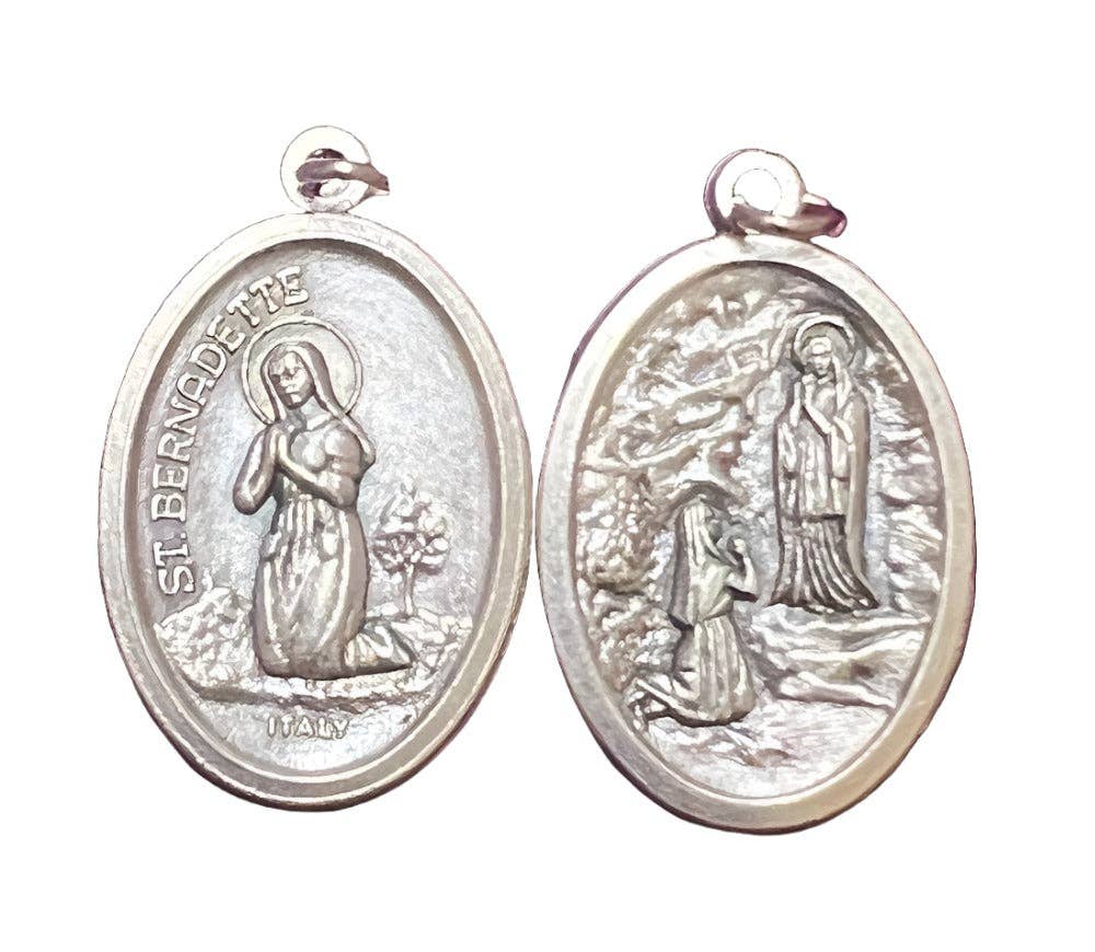 SAN JUDITAS RELIGIOUS ARTICLES - Wholesale Individual Charm/Pendant - OXIDIZED ITALIAN MEDAL: OUR LADY OF LOURDES / ST. BERNADETTE0