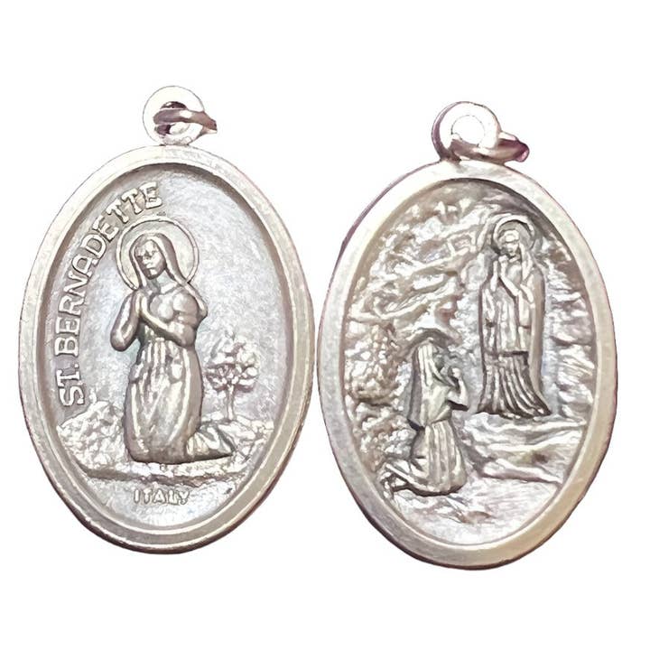 SAN JUDITAS RELIGIOUS ARTICLES - Wholesale Individual Charm/Pendant - OXIDIZED ITALIAN MEDAL: OUR LADY OF LOURDES / ST. BERNADETTE