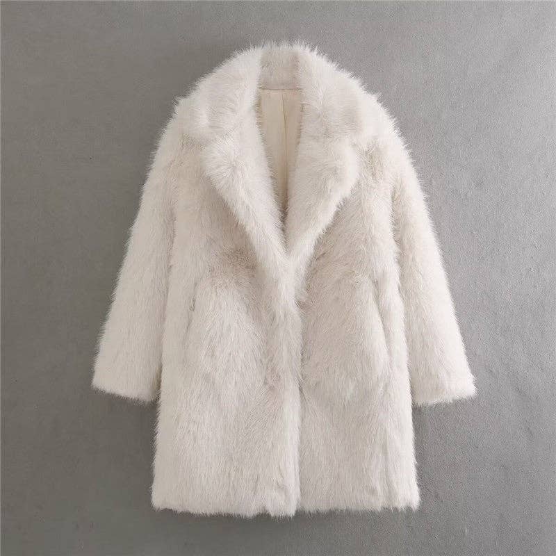 CREAMY Loose Fit Stylish Mid-Length Faux Fur Coat for wholesale on Faire2
