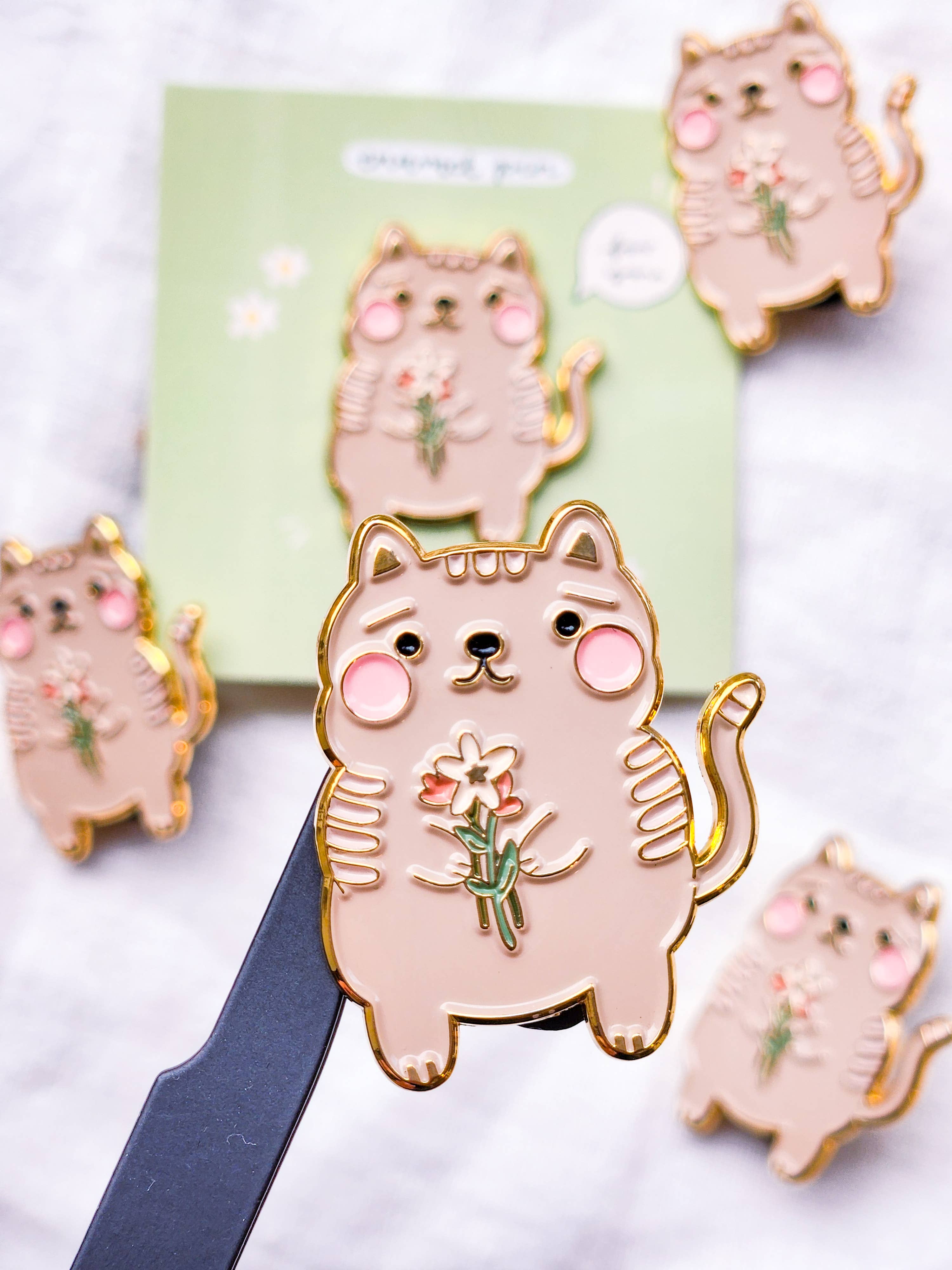 Full Bloom and Co. - Wholesale Lapel Pin/Button - Flower Cat Enamel Pin Cat Holding Flowers Pin for Cat Lovers