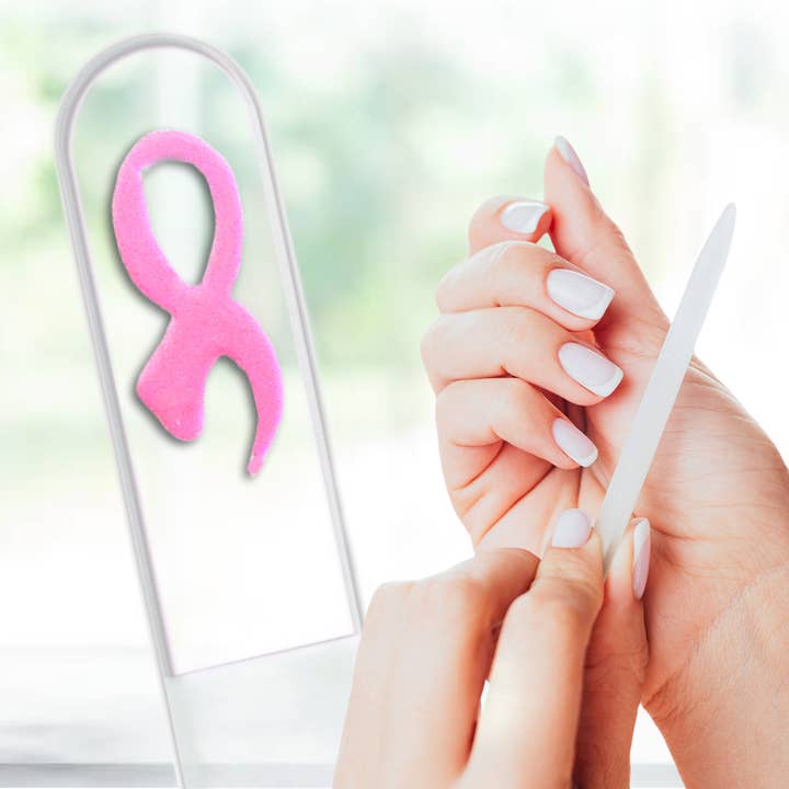 Breast Cancer Awareness Ribbon Handpainted Crystal Nail File for wholesale by Classy Nail Files