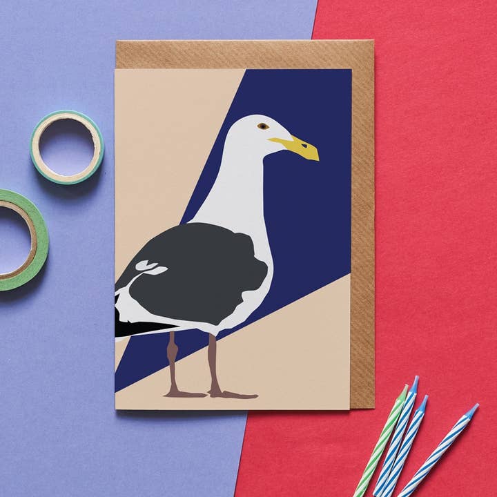 Sammy the Seagull bird greeting card for wholesale by Lorna Syson
