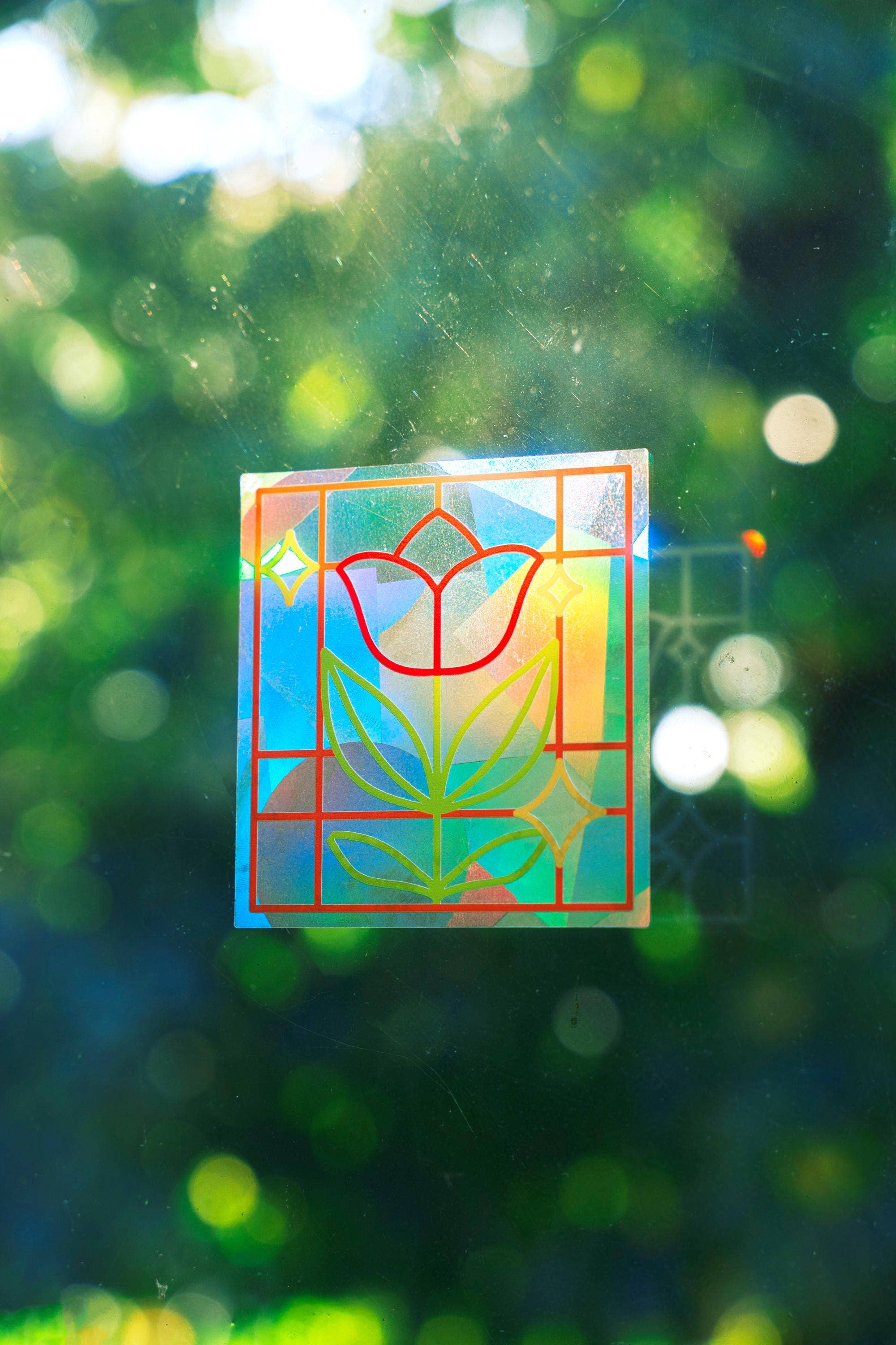 Ten By Ten - Wholesale Suncatcher - Stained Glass Tulip Suncatcher Sticker Rainbow Window Decal