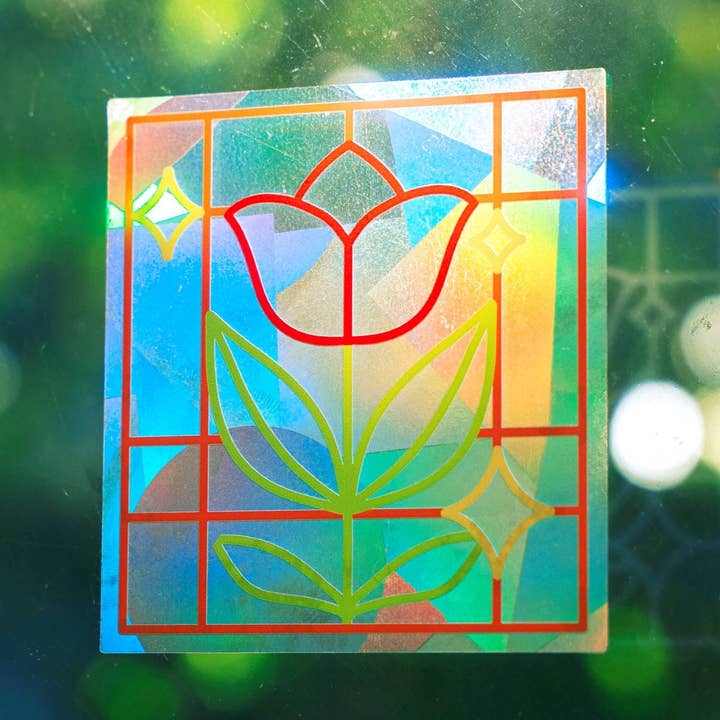 Ten By Ten - Wholesale Suncatcher - Stained Glass Tulip Suncatcher Sticker Rainbow Window Decal0