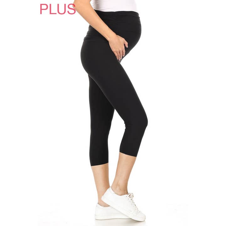 Plus Size Buttery Soft Solid Maternity Capri Leggings for wholesale by Leggings Depot