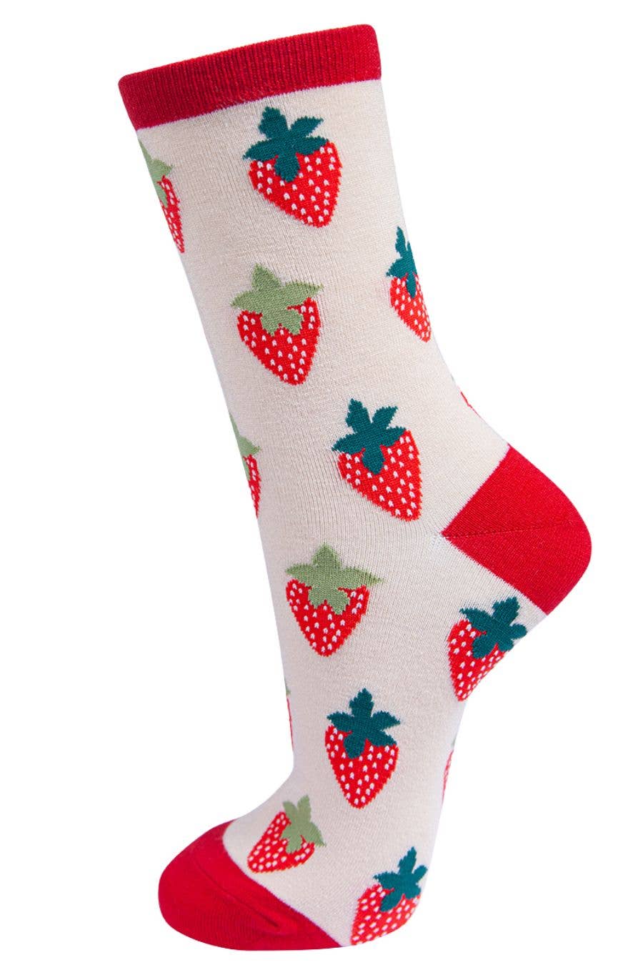 Sock Talk – wholesale Socks – Women's – Womens Bamboo Strawberry Ankle Socks Novelty Fruit Socks Red0