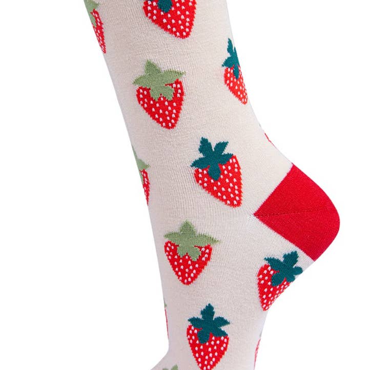 Sock Talk – wholesale Socks – Women's – Womens Bamboo Strawberry Ankle Socks Novelty Fruit Socks Red