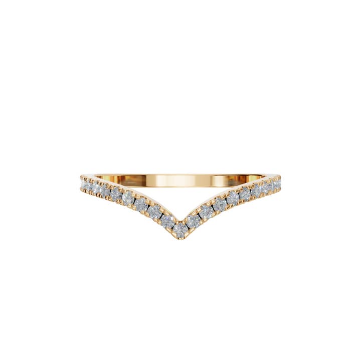 14k Solid Gold Diamond Curved Ring, Diamond Stacking Ring for wholesale by PureYou Jewelry