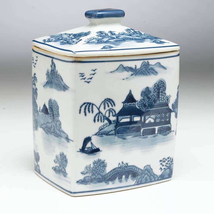 AA Importing - Wholesale Decorative Jar - Blue Willow Design 8" Square Ginger Jar