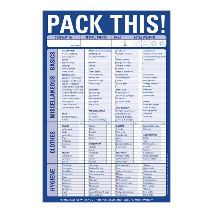 Knock Knock - Wholesale Notepad - Pack This! Pad (Blue)