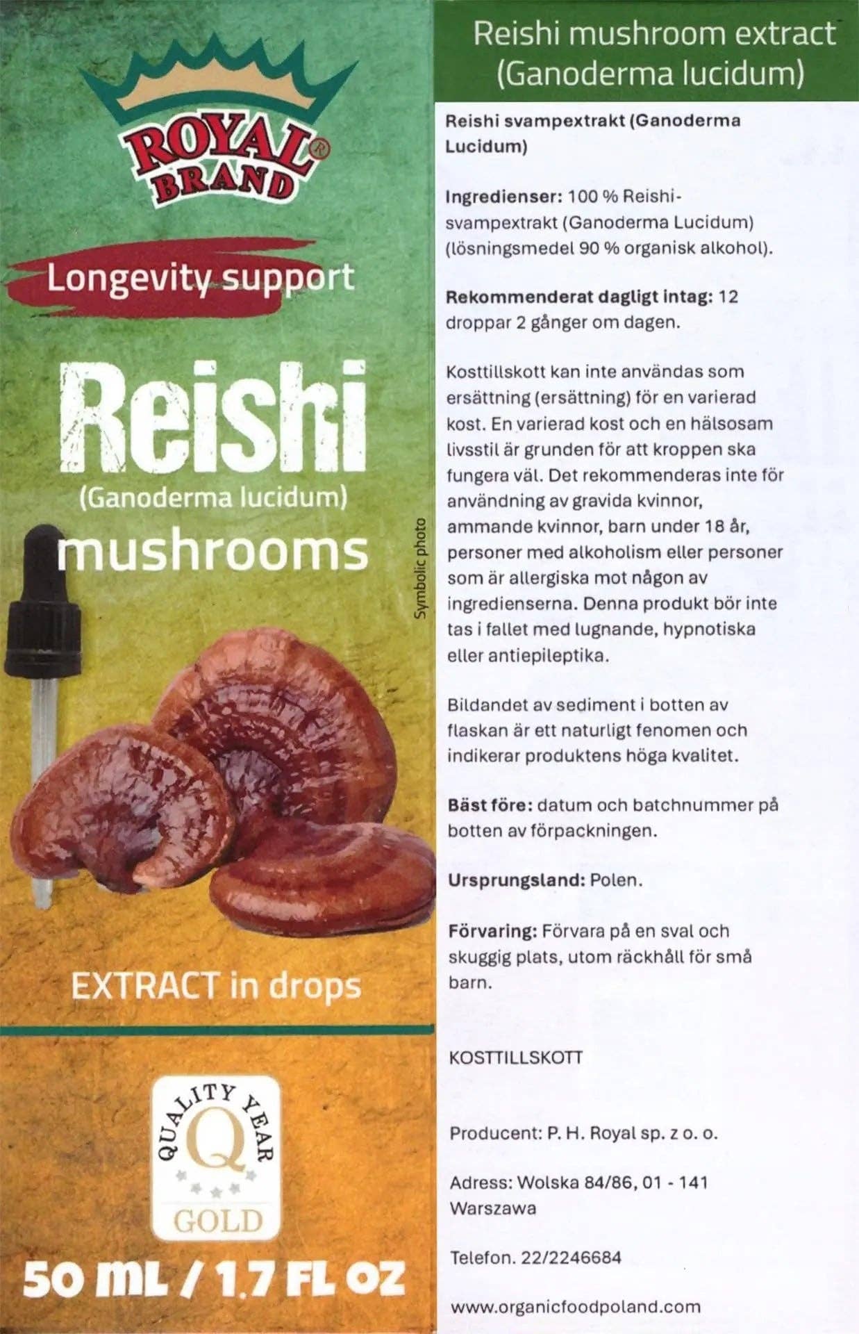 Royal Brand – wholesale Oralt tillskott/Vitamin – Reishi-extrakt starka droppar Extrakt Adaptogener Mikromolekylärt Tillskott 50 ml (Ganoderma lucidum) Lackticka extrakt6