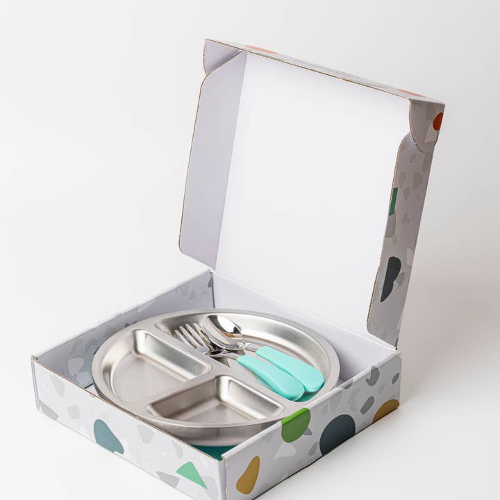 Lion & Lady - Wholesale Feeding Set - Baby - 18/8 Stainless Toddler Plate with silicone suction base, spoon and fork3