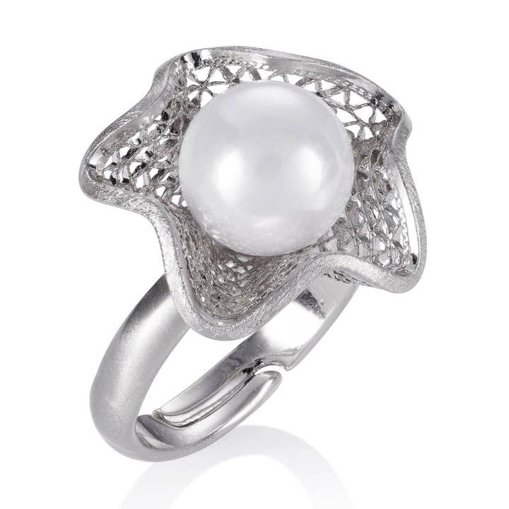 Adjustable Cocktail Ring for Women with a Pearl for wholesale by Namana