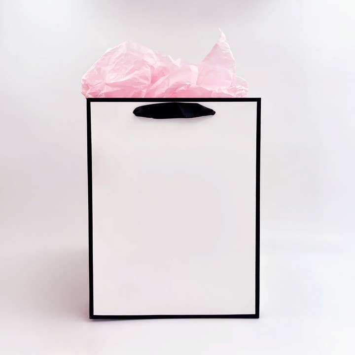 ByHome - Wholesale Gift Bag - 10pcs, White with black border gift bag w/free tissue