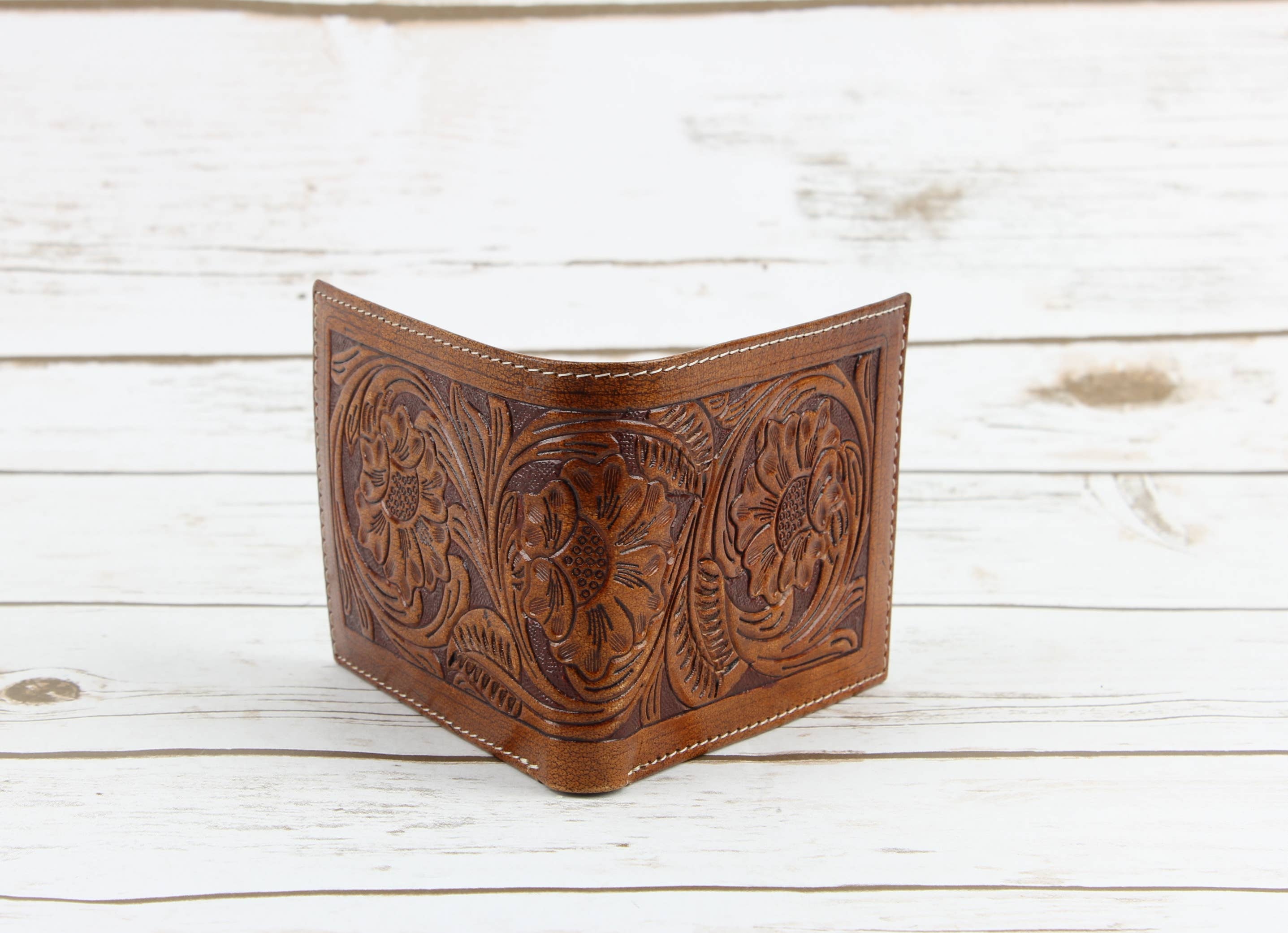 Leather Impressions Inc - Venta al por mayor Cartera - Hombre - Cartera de hombre de cuero labrado en color tostado AB W03 Tan3