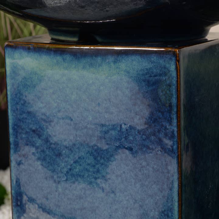 Hi-Line Gift Ltd. - Wholesale Outdoor ornament/decor - Blue Ceramic Fountain Warm White LED Lights3