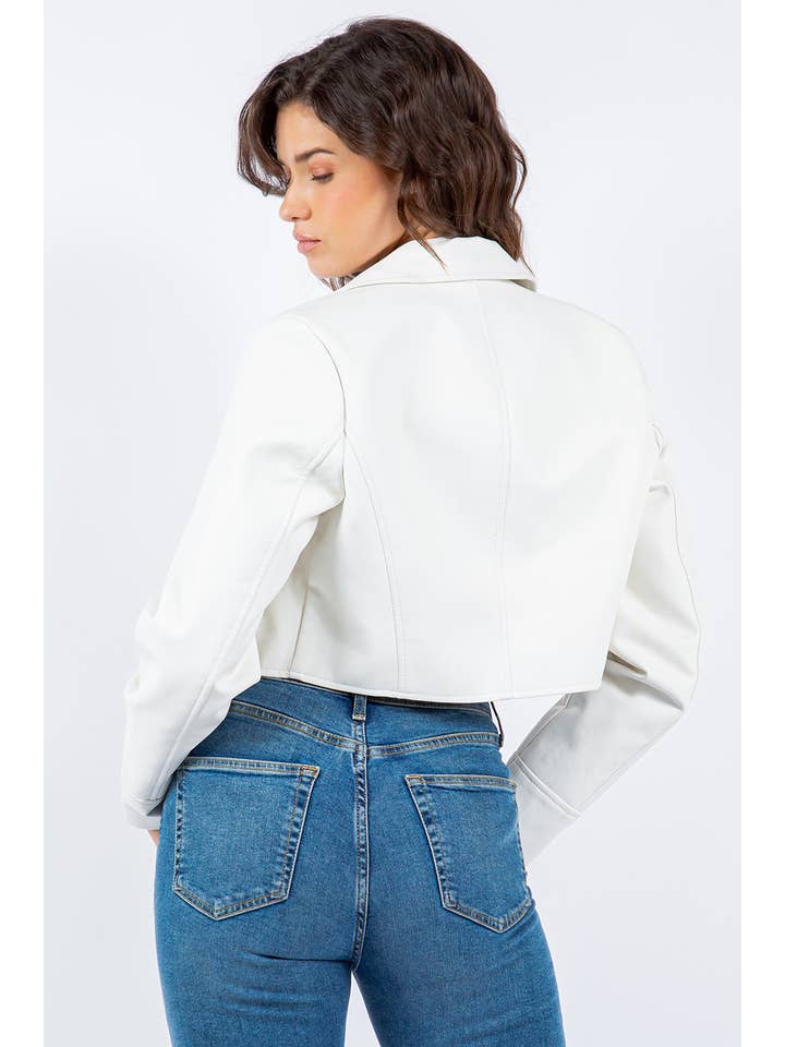 Veracci – wholesale Leather jacket – Women′s – Faux Leather Cropped Moto Jacket12