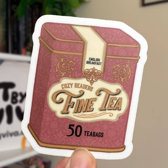 Cozy Readers Fine Tea Tin Bookish Sticker for wholesale by Art by Viva