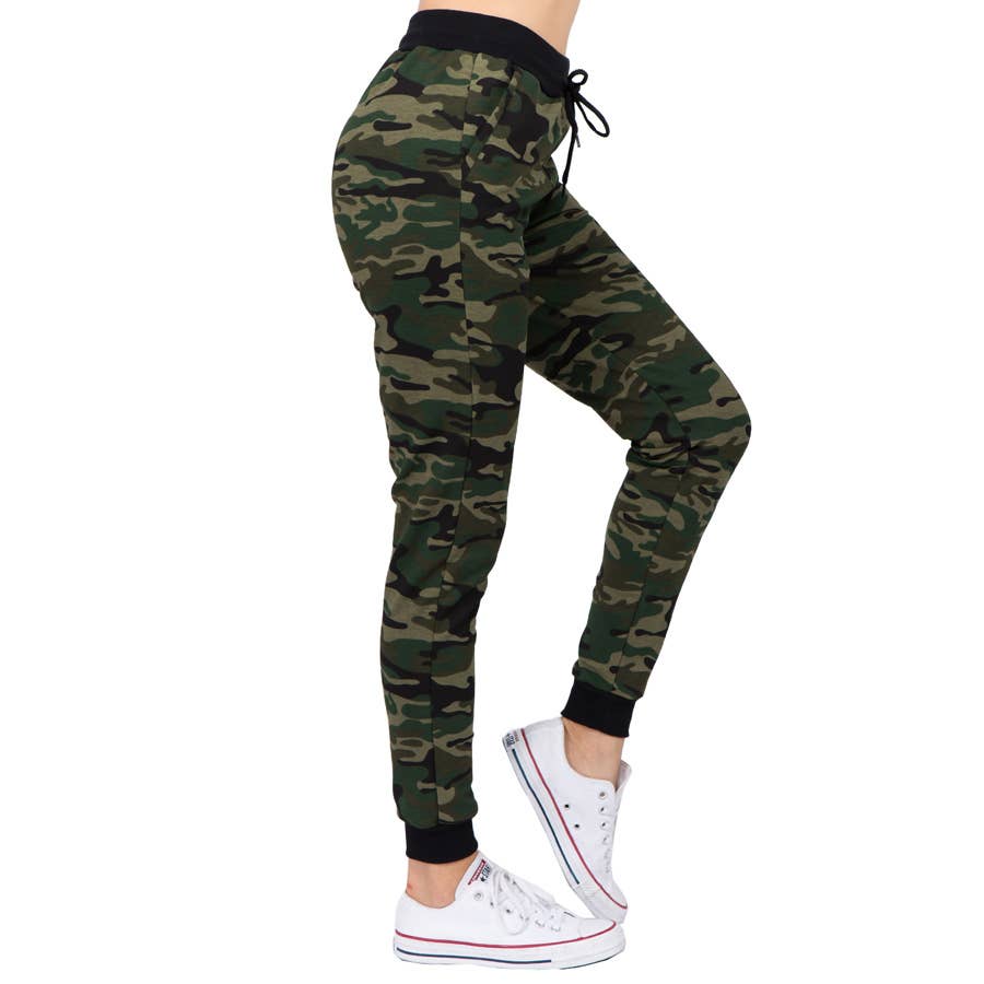ITZON - Wholesale Athletic Sweatpants/Joggers - Women's - L60S Green and Grey Camo Joggers with Drawstring Camouflage0