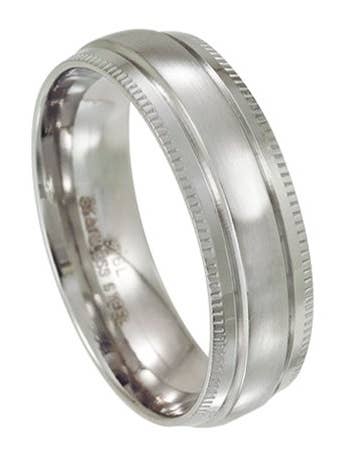 Men's Stainless Steel Wedding Ring with Polished Milgrain for wholesale by Just Mens Rings