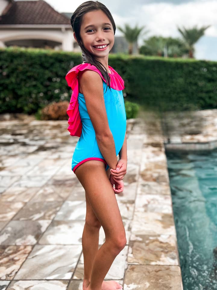 Navalora - Wholesale One Piece Swimsuit - Kids - Girl's Miami Vibes Sleeveless Ruffle One Piece Swim Suit