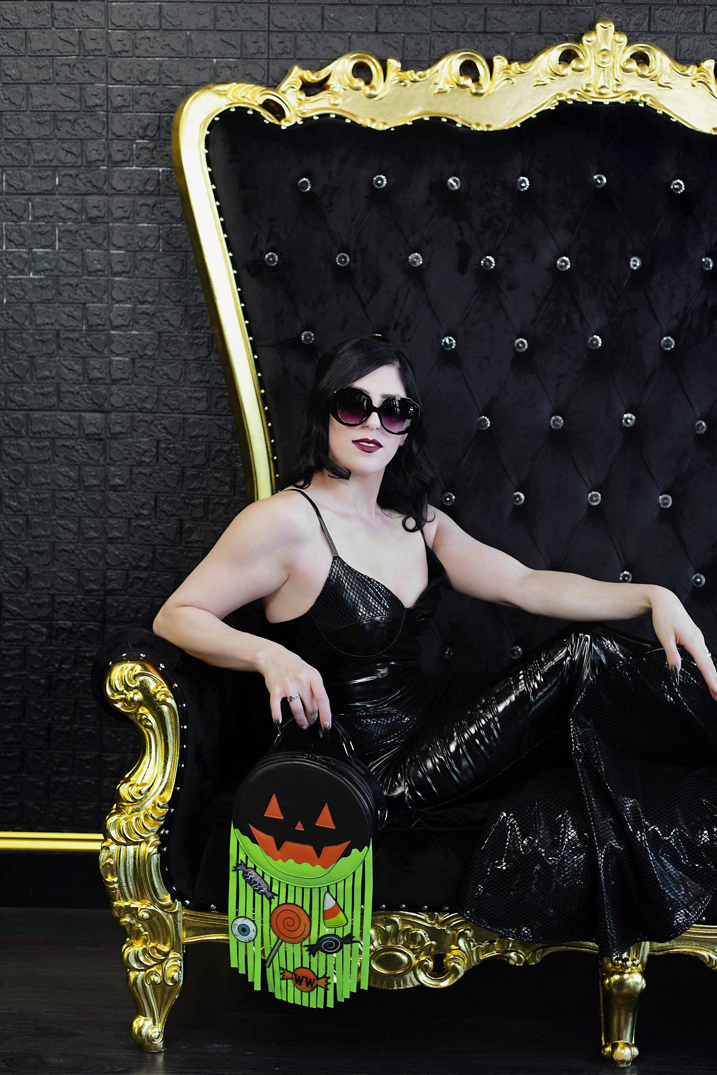 Weasel Wear - Wholesale Dress - Women's - Creature Vinyl Dress in Black - Black Vinyl Mermaid Gown with Fishnet Overlay & Structured Neckline (Dark Siren Edition)6