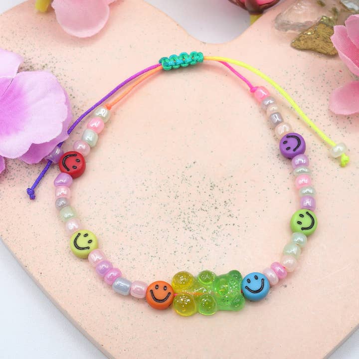 Daemon srls - Wholesale Beaded Bracelet - WINNY~ BRACCIALE-CAVIGLIERA DI PERLINE REGOLABILE CON SMILES E ORSETTO1