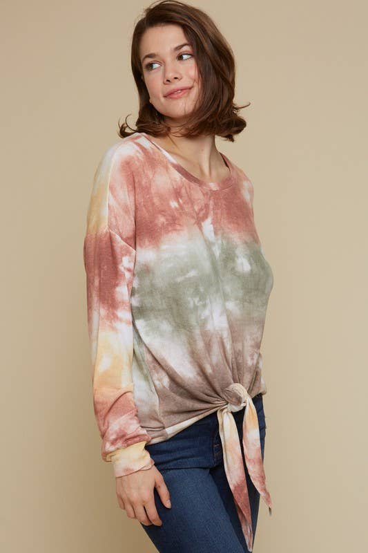 Rost/Braun/Senfgelb Batik-Sweatshirt mit unterer Krawatte - 14490T-1 für den Großhandel auf Faire2